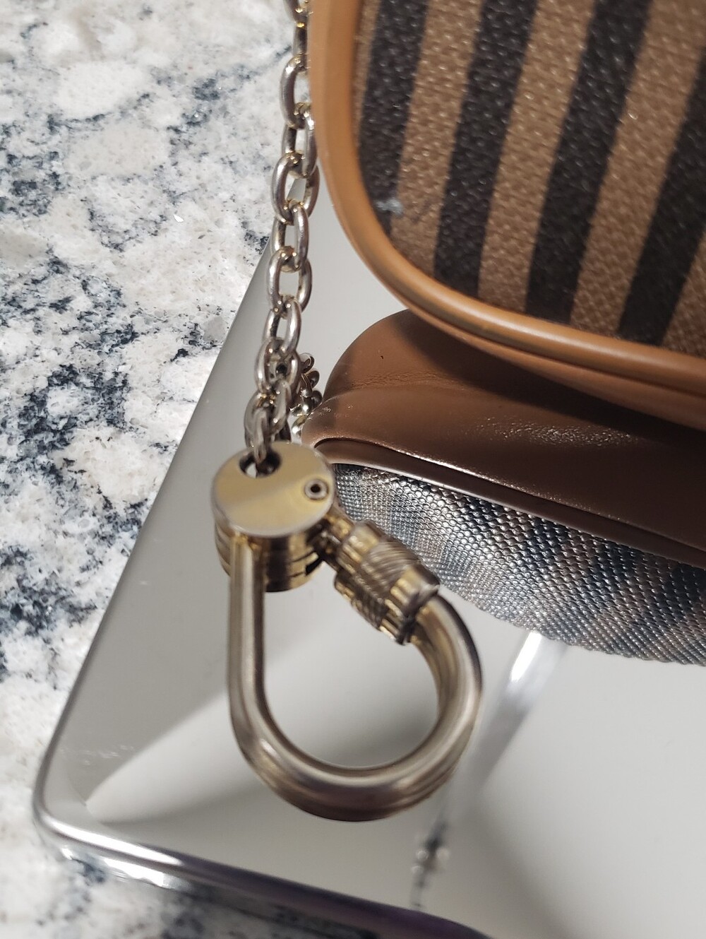 Fendi Vintage Pequin Pattern Oval Coin Pouch Keychain - Picture 3 of 9